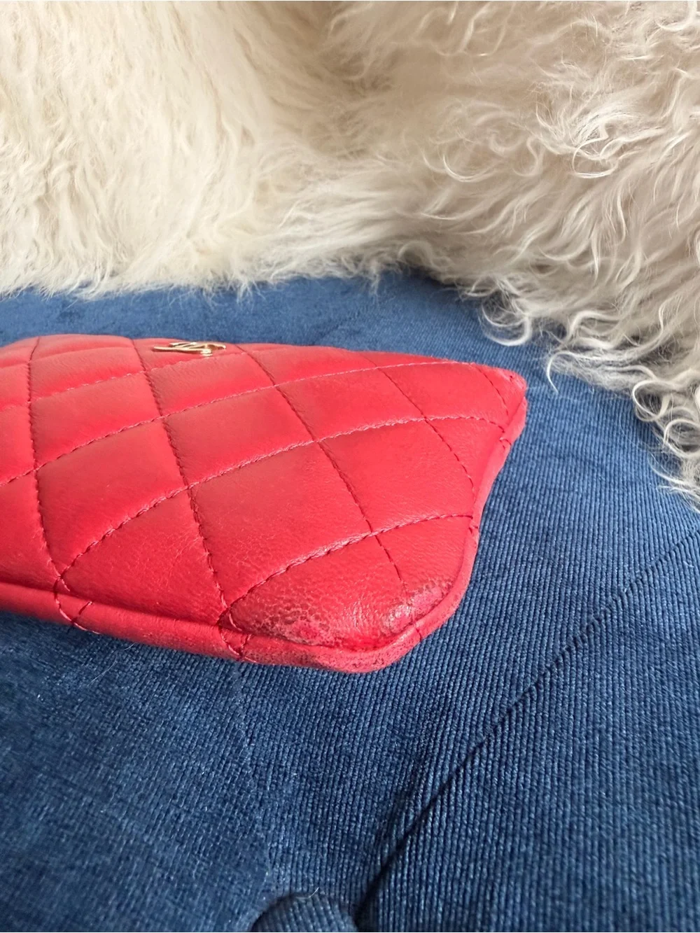CHANEL Red Quilted Leather Zip Pouch with Gold CC